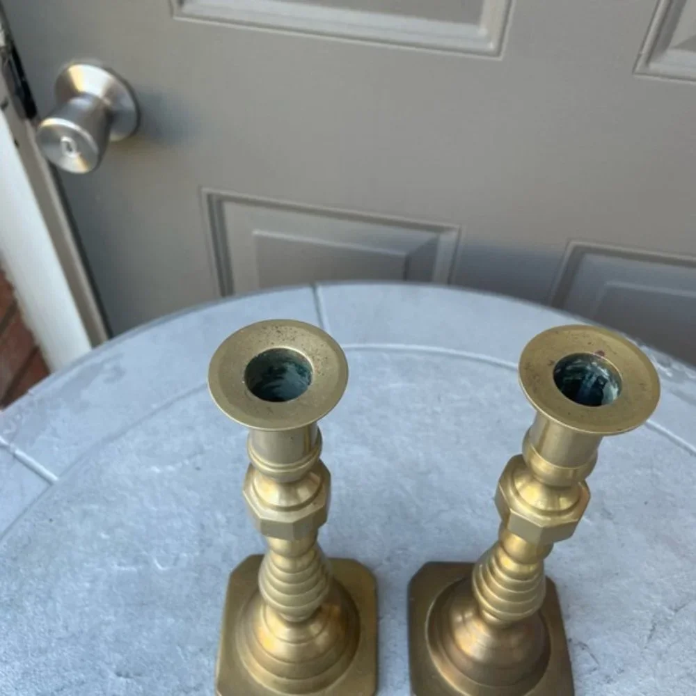 Pair of Antique Beehives Brass Candlesticks